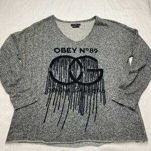 Obey No 89 Original Gangstas Grey Marl V-Neck Graphic Sweatshirt Large